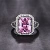 Beatrice Rectangular Zircon Simulation Pink Tourmaline Open Ring - Image 2