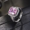 Beatrice Rectangular Zircon Simulation Pink Tourmaline Open Ring - Image 4
