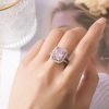 Beatrice Rectangular Zircon Simulation Pink Tourmaline Open Ring - Image 3
