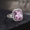 Beatrice Rectangular Zircon Simulation Pink Tourmaline Open Ring